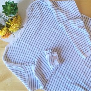 Eileen Fisher white gray striped linen blend top